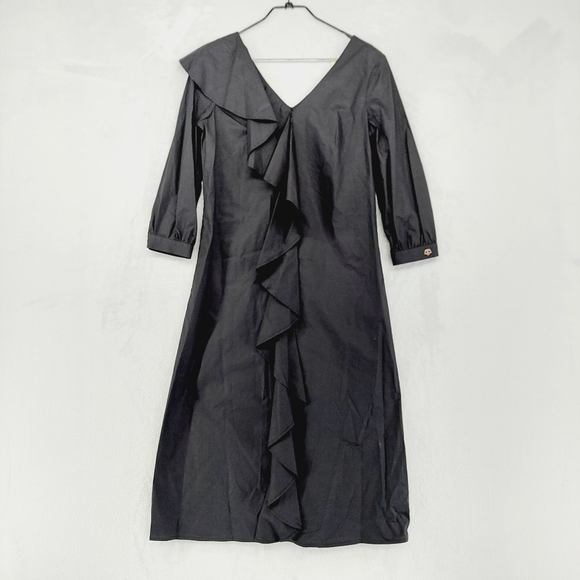 Bohelle Dresses & Skirts - NEW Bohelle Black Cotton Ruffle Front 3/4 Sleeve Midi Dress P595